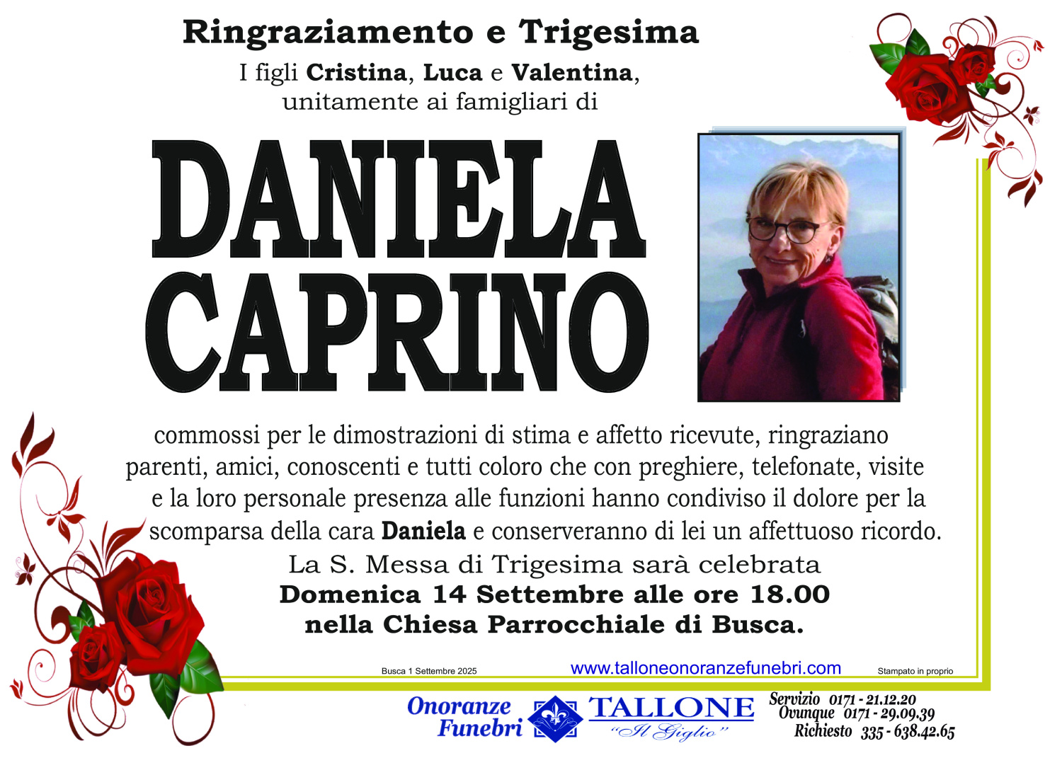 <br />
<b>Warning</b>:  Undefined variable $info in <b>/home/tallone/public_html/ringraziamenti.php</b> on line <b>68</b><br />
Daniela Caprino